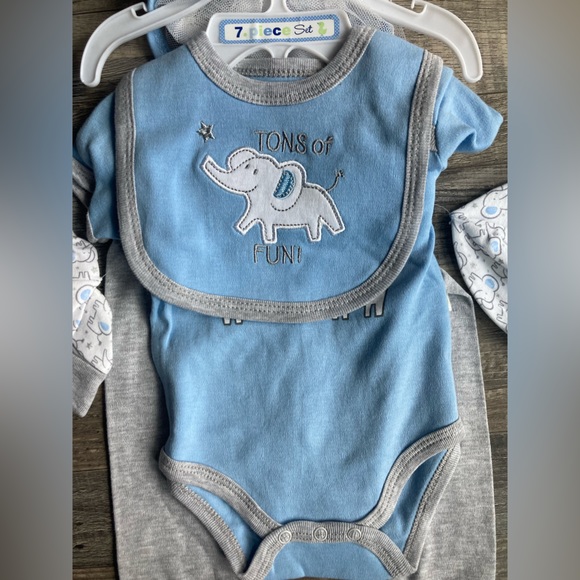 100%Cotton Elephant 0-3 M Blue Baby 7 Piece Set - Picture 7 of 12